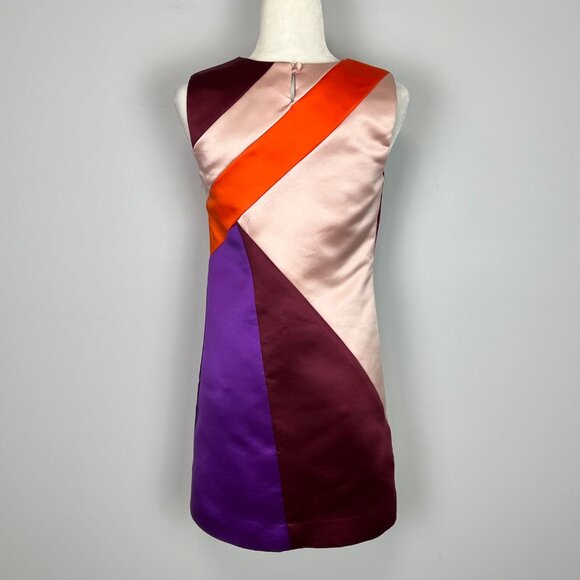 Milly Womens Peau De Soie Colorblock Seamed Shift Dress Burgundy Purple size 2 - Picture 6 of 12